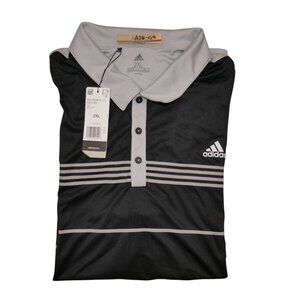 Adidas Climalite Golf Polo Shirt Men's Size 2XL UPF 50+ Black Gray Striped NWT